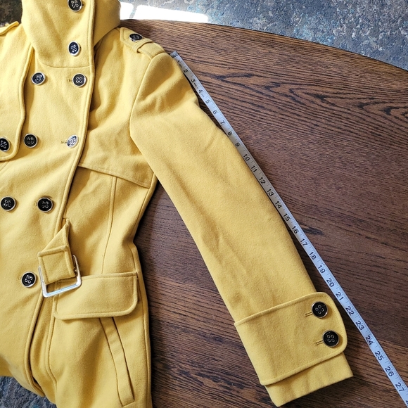 Green With Envy Mustard Yellow Wool Pea Coat Jacket Size Women's Small - Picture 11 of 15